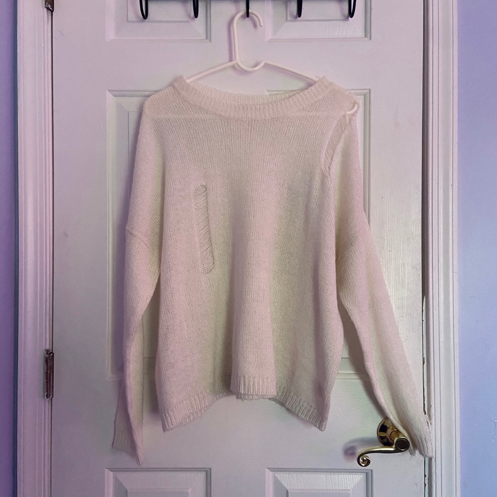 Oversized Distressed Cream Sweater